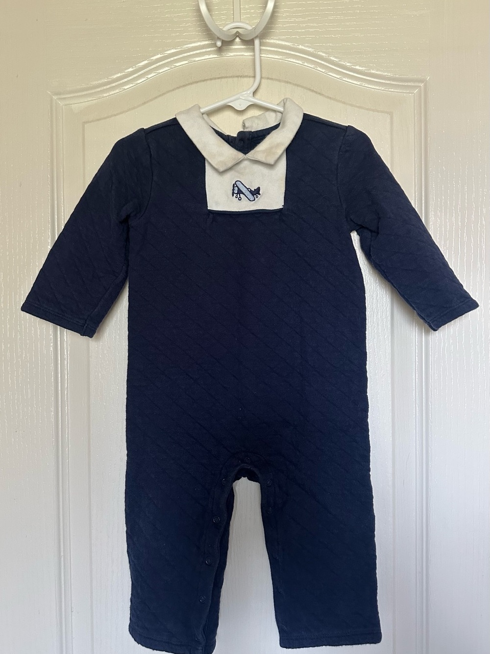 Janie and Jack Baby Boy Navy Quilted Airplane One Piece Romper 12โ18M